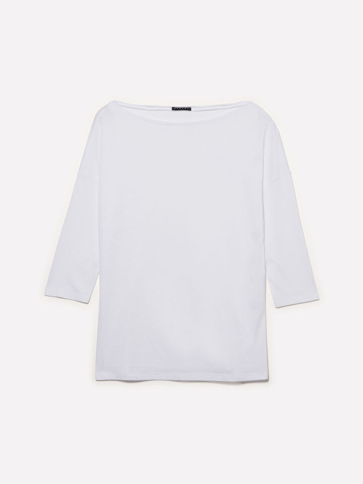 T-shirt blanc à col bateau - t-shirts à manches longues pour femme - Blanc | Sisley image number 5